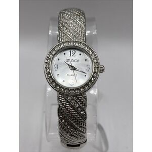 Studio Time Women's‎ Quartz Watch Silver Tone Hinge Bangle Band- New Battery